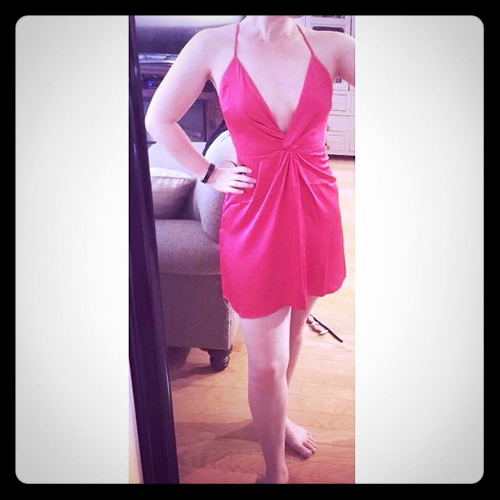 NWT twist front silky satin plunge deep v dress